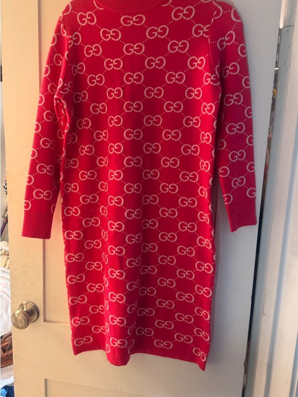 GG monogram HOT PINK  and White GG Logo Knit Sweater Dress